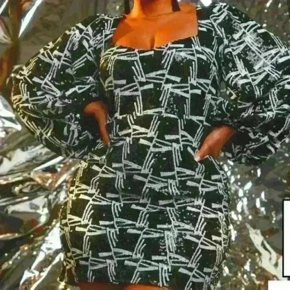 ELOQUII Graphic Sequin Mini  Dress - Picture 1 of 7